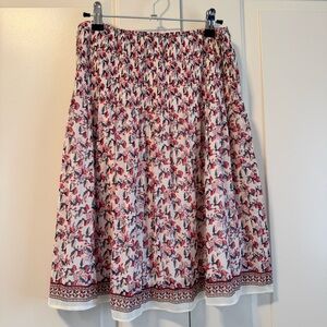 Max Studio Off White Floral A-Line Smocked Waist Red Blue Mini Skirt Sz S